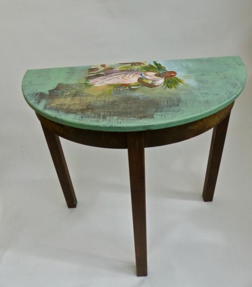'Tabacco Crop': Oil and Acrylic on a Half Moon Wooden Table,  H 75 x W 73 x D 38 cm, £195.