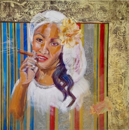 'Havana Smoker': Oil and Acrylic on Canvas,100 x 100 cm, NFS.