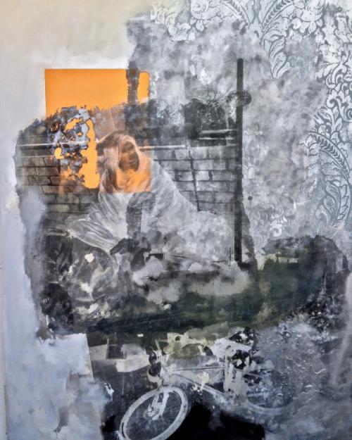 'Negative Equity': Acrylic, Spray Paint, and Digital Imagery on Canvas, 121 x 92 cm, £595.