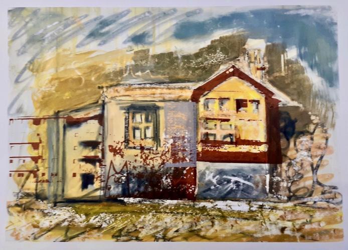 'Margate 2022': Monoprint and Screen Print on paper , 40 x 30 cm , £60 , SOLD